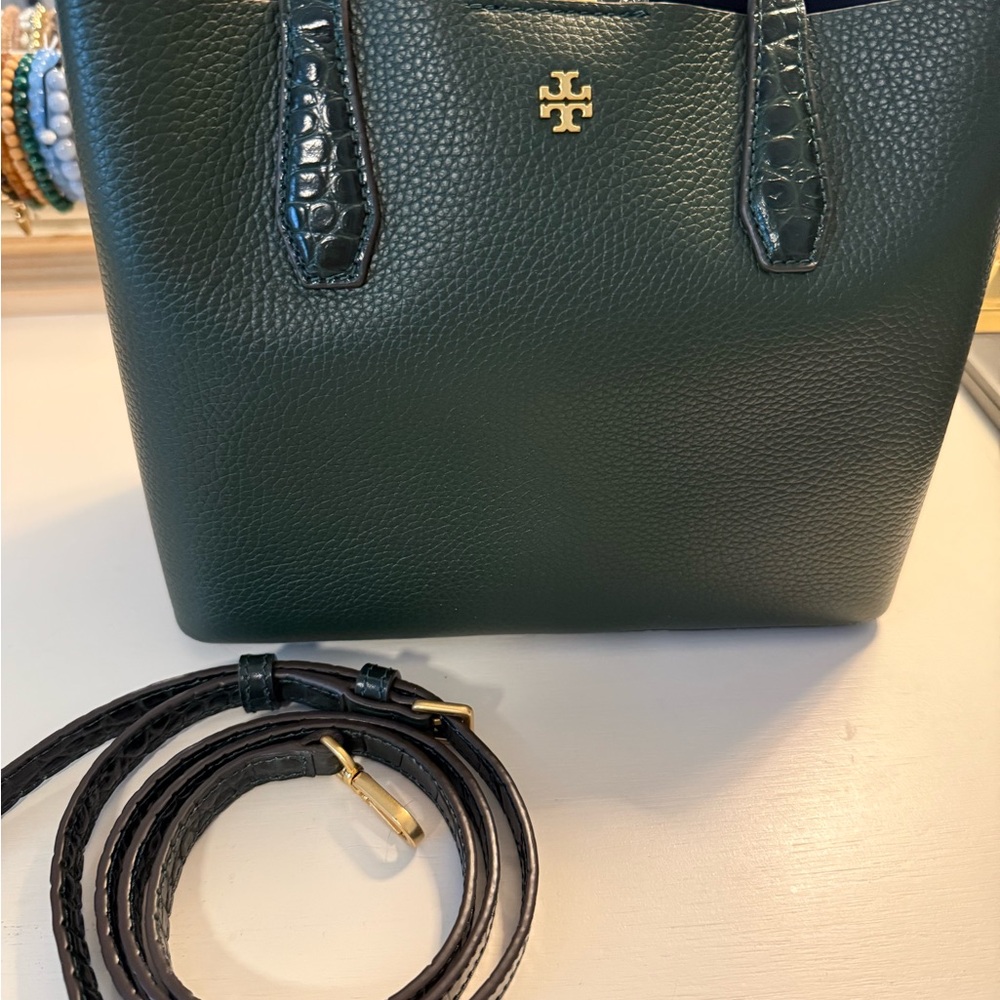 Tory Burch Dark Green Leather Tote
